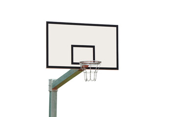 Basketball basket on a metal pole on isolated transparent background