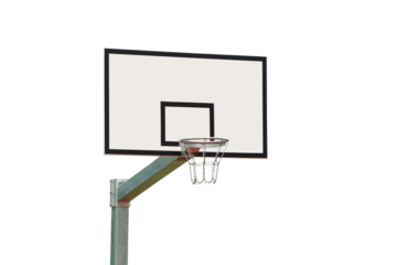Basketball basket on a metal pole on isolated transparent background