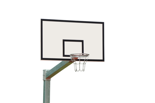 Basketball basket on a metal pole on isolated transparent background