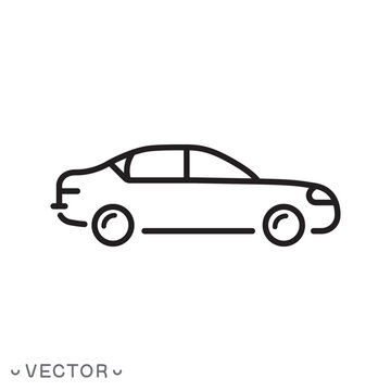 car icon, isolated on white background, editable stroke eps 10 vector illustration