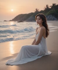 Fototapeta na wymiar perfect seductive young woman on a Beach dreamlike beach under a starlit sky. Boudoir