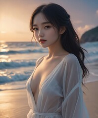 perfect seductive young woman on a Beach dreamlike beach under a starlit sky. Boudoir