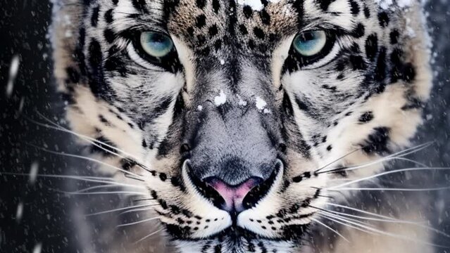 Winter Leopard Animal Snowfalling Close Short video 