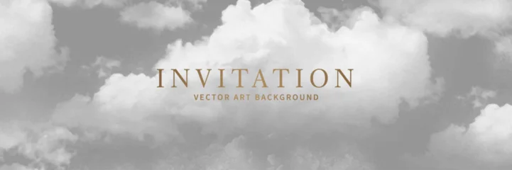 Fotobehang Premium cover design with white clouds on gray backdrop. Luxury background cover design, invitation, poster, flyer, wedding card, luxe invite, business banner, prestigious voucher.  © Maribor