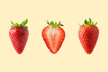 Strawberry isolated on yellow background. Minimal food concept.
