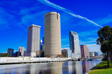 Tampa, Florida USA - Jan 03, 2024: Tampa Waterfront park landscape	
