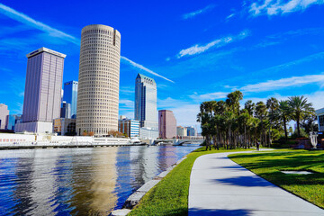 Tampa, Florida USA - Jan 03, 2024: Tampa Waterfront park landscape	
