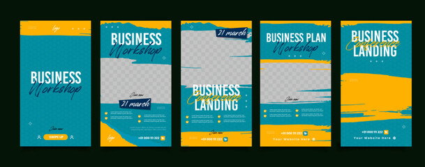Blue and yellow business social media story collection