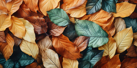 Tapestry of autumn leaves in a palette of green and brown hues