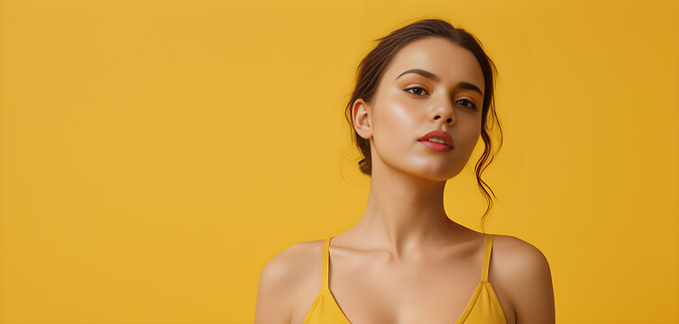 Girl Looking at Camera Against Yellow Background