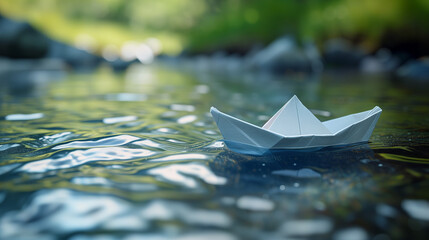 Close-up of a paper boat in a stream