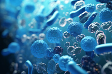 Microscopic Marvel  Close-Up of 3D Rendered Blue Bacteria, Perfect for Scientific and Educational Visualizations