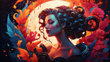 Acrylic painting of a beautiful mermaid girl, Illustration, under water, Generative AI