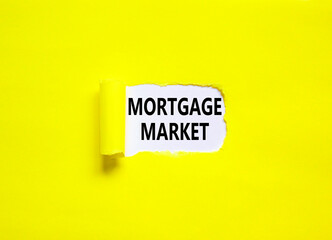 Mortgage market symbol. Concept words Mortgage market on beautiful white paper. Beautiful yellow paper background. Business mortgage market concept. Copy space.