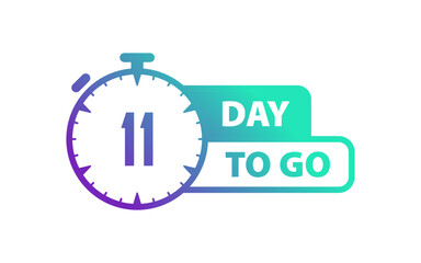 Day to go sign. Flat, green, 11 day to go sign, stopwatch icon. Vector icon