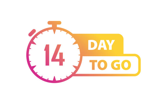 Day to go stopwatch. Flat, color, 14 day to go sign, stopwatch icon. Vector icon