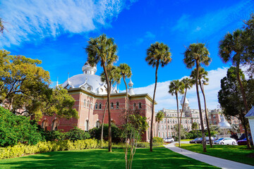 Fototapeta na wymiar Tampa, Florida USA - Jan 03, 2024: the Building of University of Tampa, a medium-sized private university offering more than 200 programs of study, located at Tampa Downtown