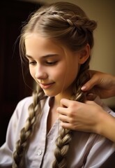 Portrait of beautiful little girl with braids in a beauty salon