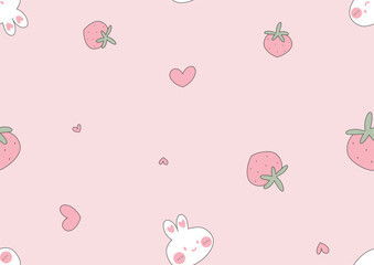 Fototapeta premium cute bunny and strawberry seamless pattern, sweet bunny pink background