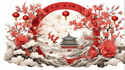 Painting of a Chinese landscape ahead in the Chinese New Year