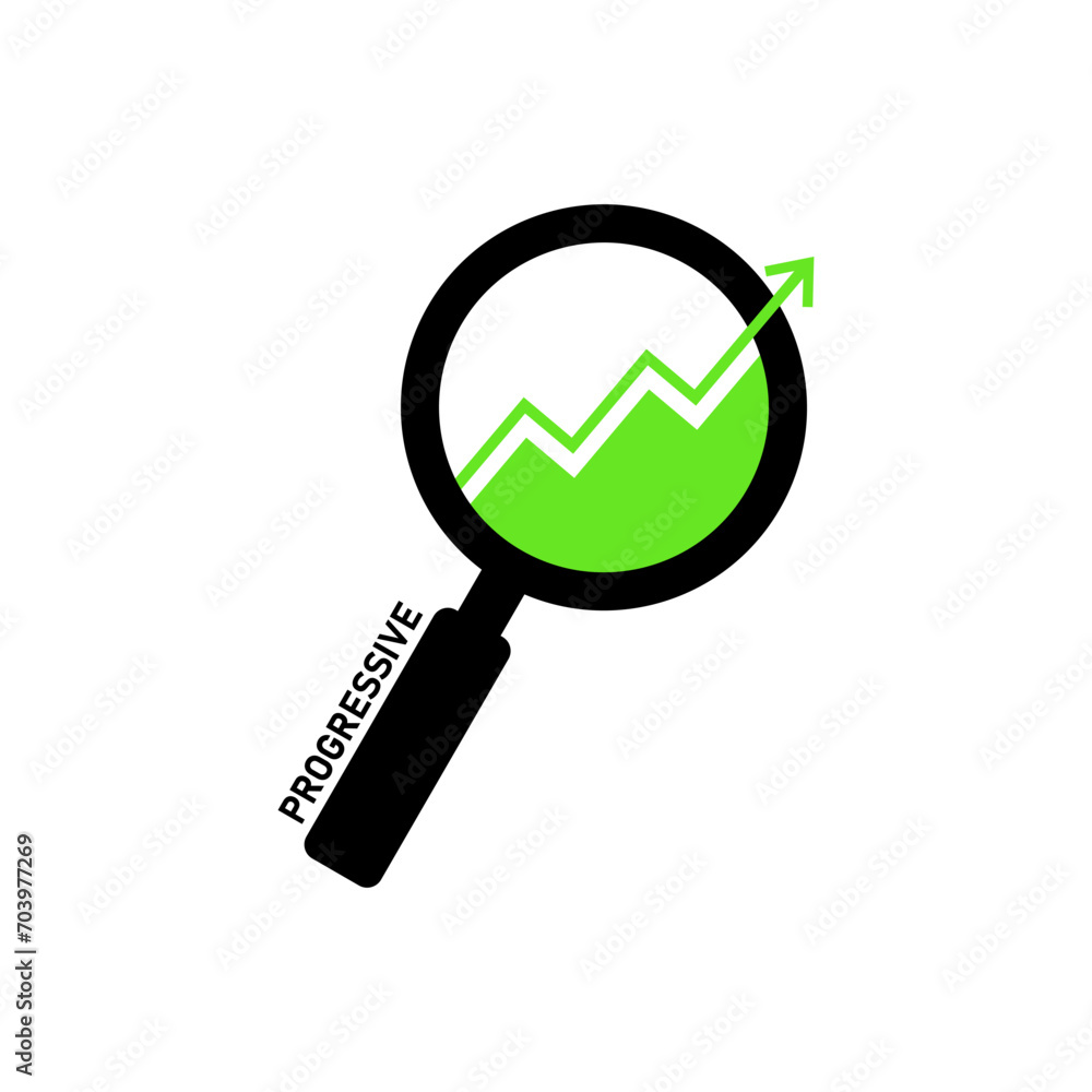 Poster progressive magnifying glass with graph. different styles, progressive magnifying glass with graph u