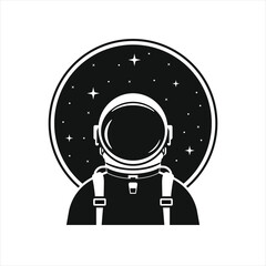 astronaut in space suit with moon and stars mascot silhouette vector