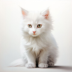 Fototapeta premium White persian cat with green eyes sitting on a white background.