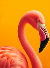 Fototapeta premium A Cuba flamingo with yellow background.