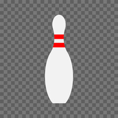 Bowling pin icon. Flat, white red, isolated bowling pin, bowling design. Vector icon