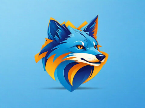 wolf head hand drawn logo design illustration on a bule background  ai image 