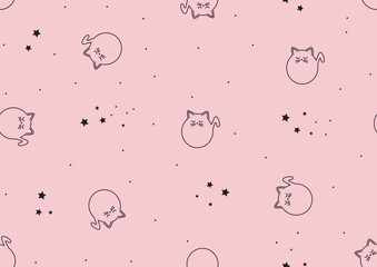 cute kitty sihoutte with stars seamless pattern
