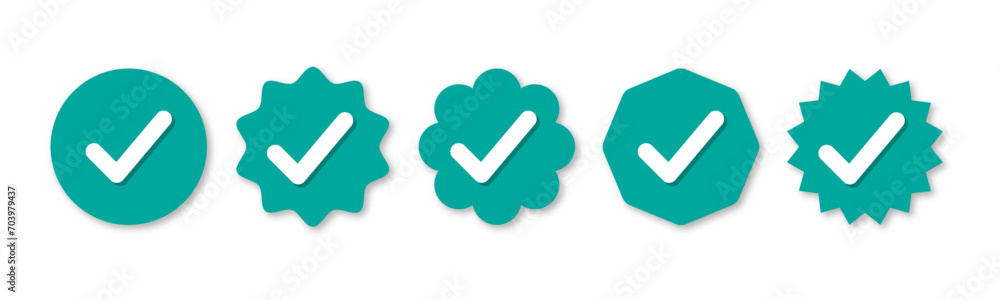 Leinwandbilder Set of verified badge. green tick vector. Set of right symbol in zig zag style with green and white color and shadows, Social media official account tick symbol, Vector icon