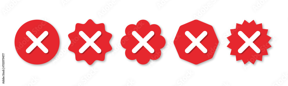 Fototapete set of not verified badge. wrong vector. set of wrong symbol in zig zag style with red and white col