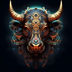 Colorful abstract animal bull illustration on black