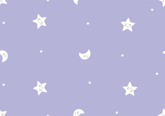 Fototapeta na wymiar cute moon seamless pattern, moon and crescent doodle for kid violet background