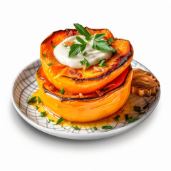 a dish of baked pumpkin isolated on transparent background created with Generative Ai