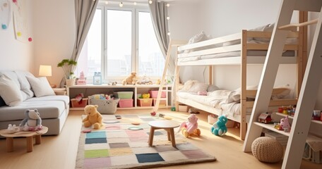 A Charming and Functional Interior Setup of a Children's Bedroom. Generative AI
