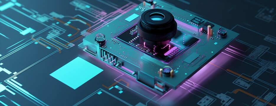 A close-up image of a camera integrated into a circuit board