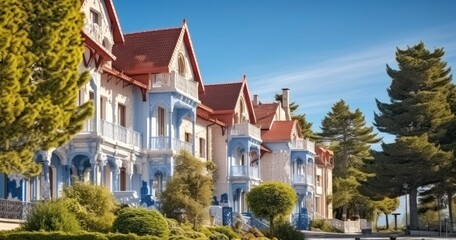 Obraz premium Villas in winter town district. Generative AI