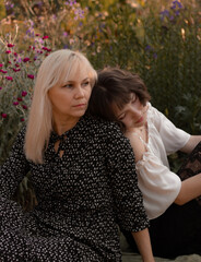 mother and daughter in the garden