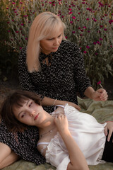 mother and daughter in the garden