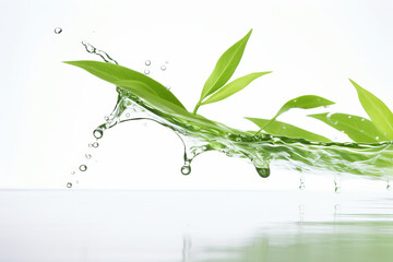 Green Tea Extract Dripping from Leaves Droplets   on a white background Generative AI, 
