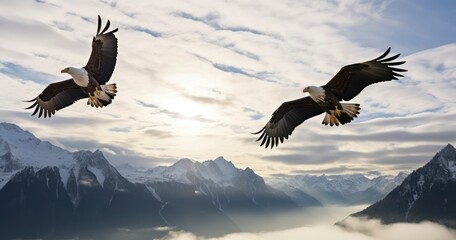Eagles in Graceful Flight Against the Vast Sky. Generative AI