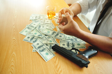 Businessman with financial problems Stressful gambling addicts are experiencing financial problems and bankruptcy.