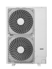 Large vertical outdoor double unit for split air conditioning system isolated on white background,...