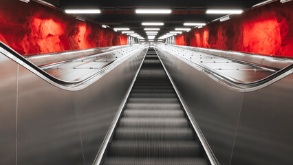 escalator staircase from metro or airport or shopping center