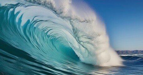 Water's Dance - Large splashing wave of Pacific Ocean. Generative AI