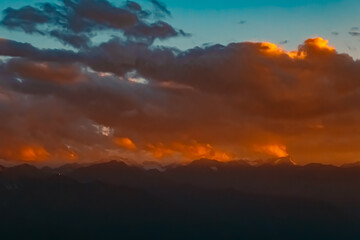Fototapeta premium Alpine sunset or sundowner at the famous Nordkette mountains near Innsbruck, Tyrol, Austria
