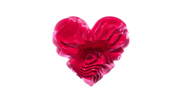 3D animation - Glossy pink heart shape with looped wavy animation isolated on white background