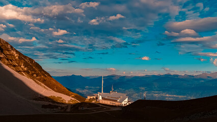 Alpine sunset or sundowner at the famous Nordkette mountains near Innsbruck, Tyrol, Austria